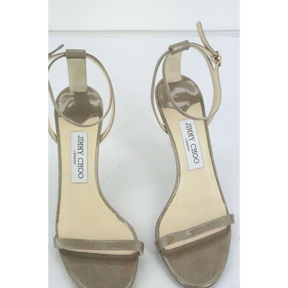 Jimmy Choo Minny Beige Glitter Patent Ankle Strappy Sandals minimalist - Picture 11 of 12